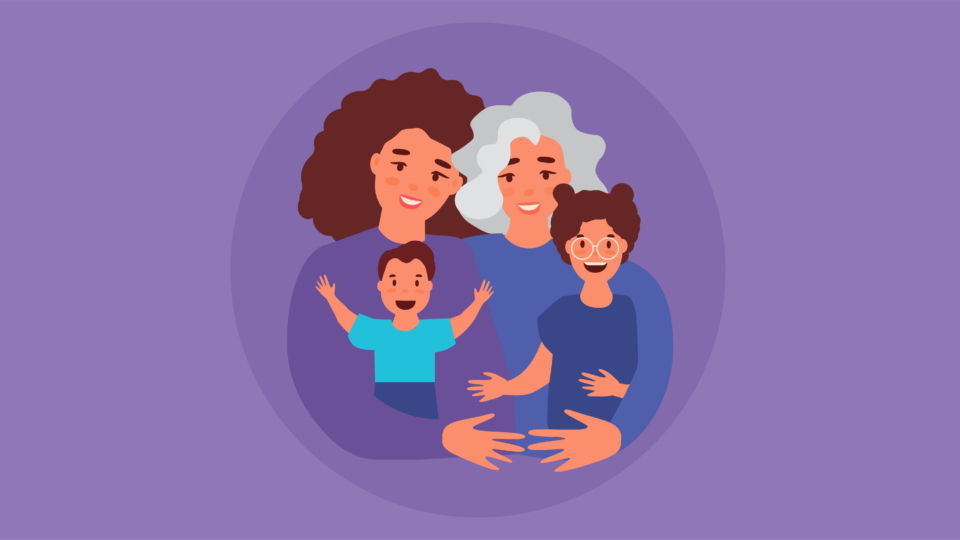 illustration of a grandmother, mother and her children